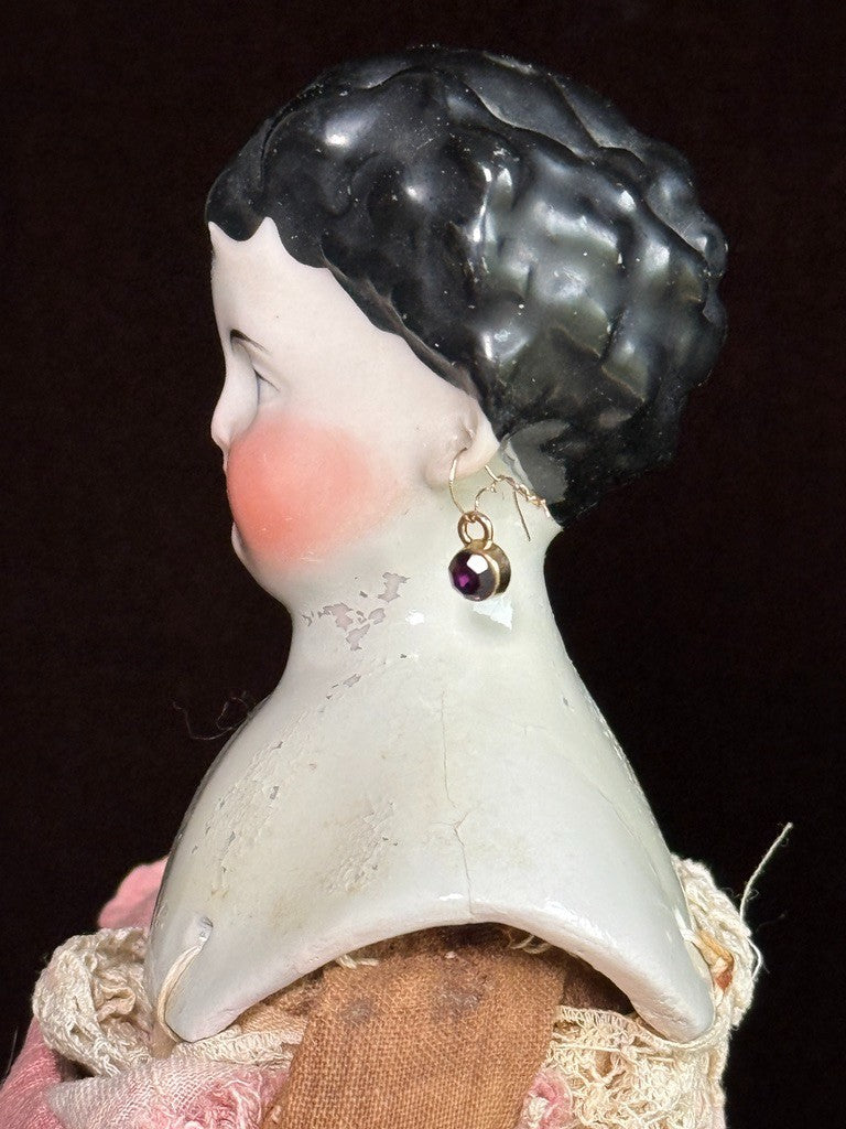 Antique German 14” Young Dagmar Style China Shoulder Head Doll Pierced Ears