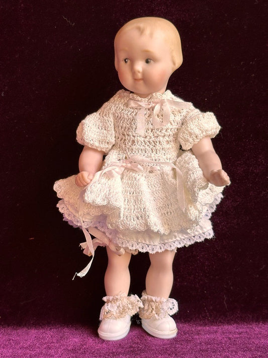 All Porcelain 7” Reproduction of Antique German Armand Marseille Girl 210 Doll