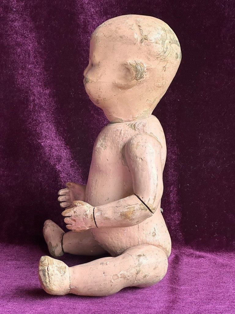 Antique American 12” Schoenhut Wooden Jointed Baby Boy Doll