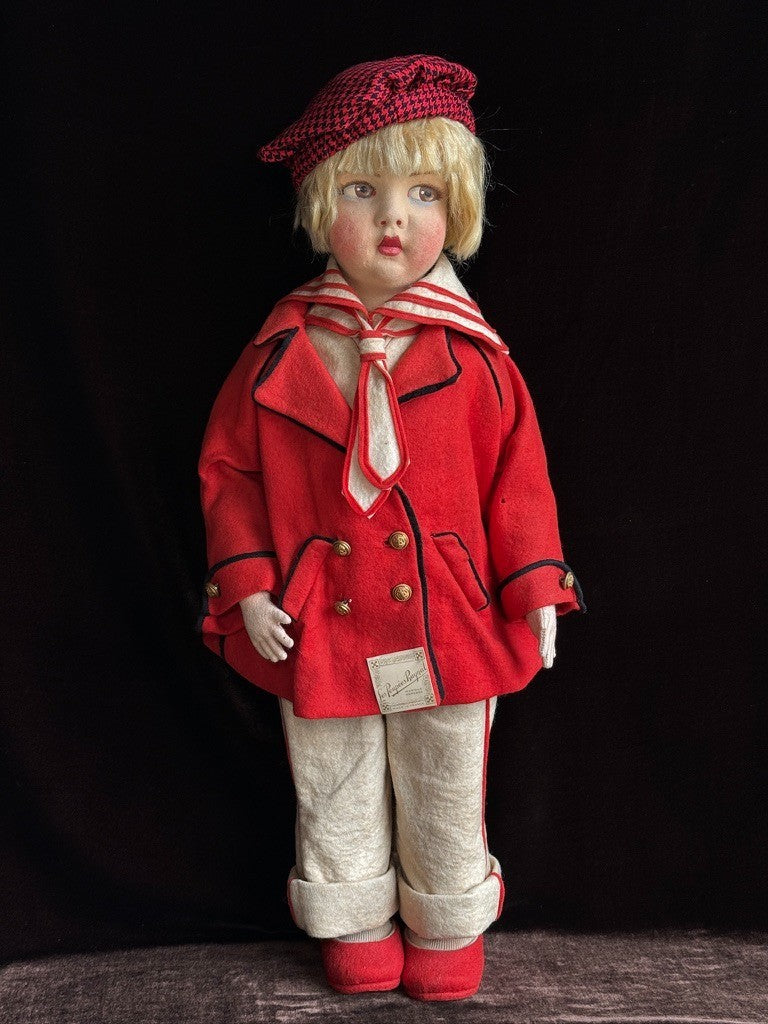 Large Vintage French 23” Raynal Felt Cloth Character Doll with Tag