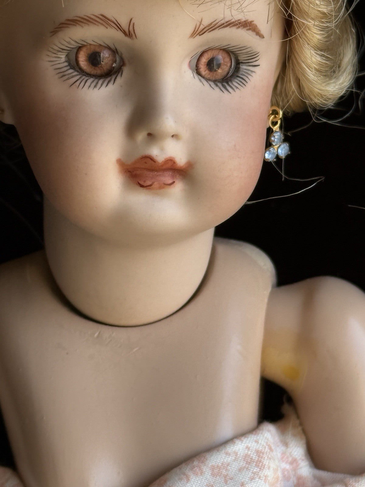 Porcelain Compo Reproduction of Antique French Doll with Surprise Skirt