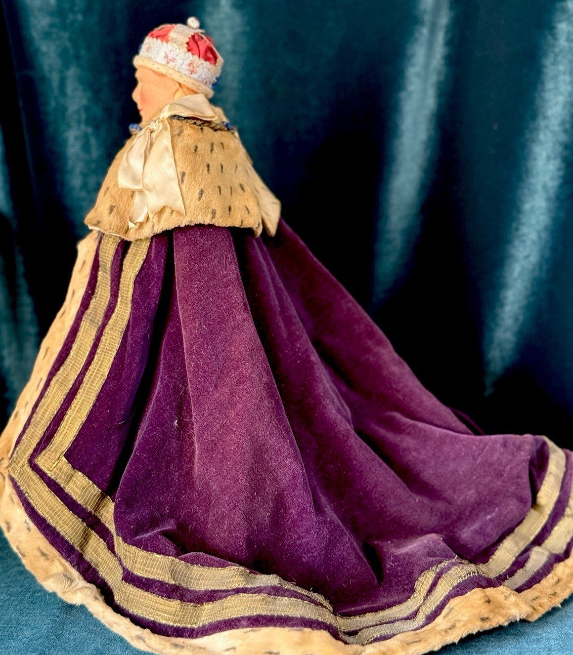 RARE Antique 1937 English Portrait Cloth 15” Doll King George VI by Farnell