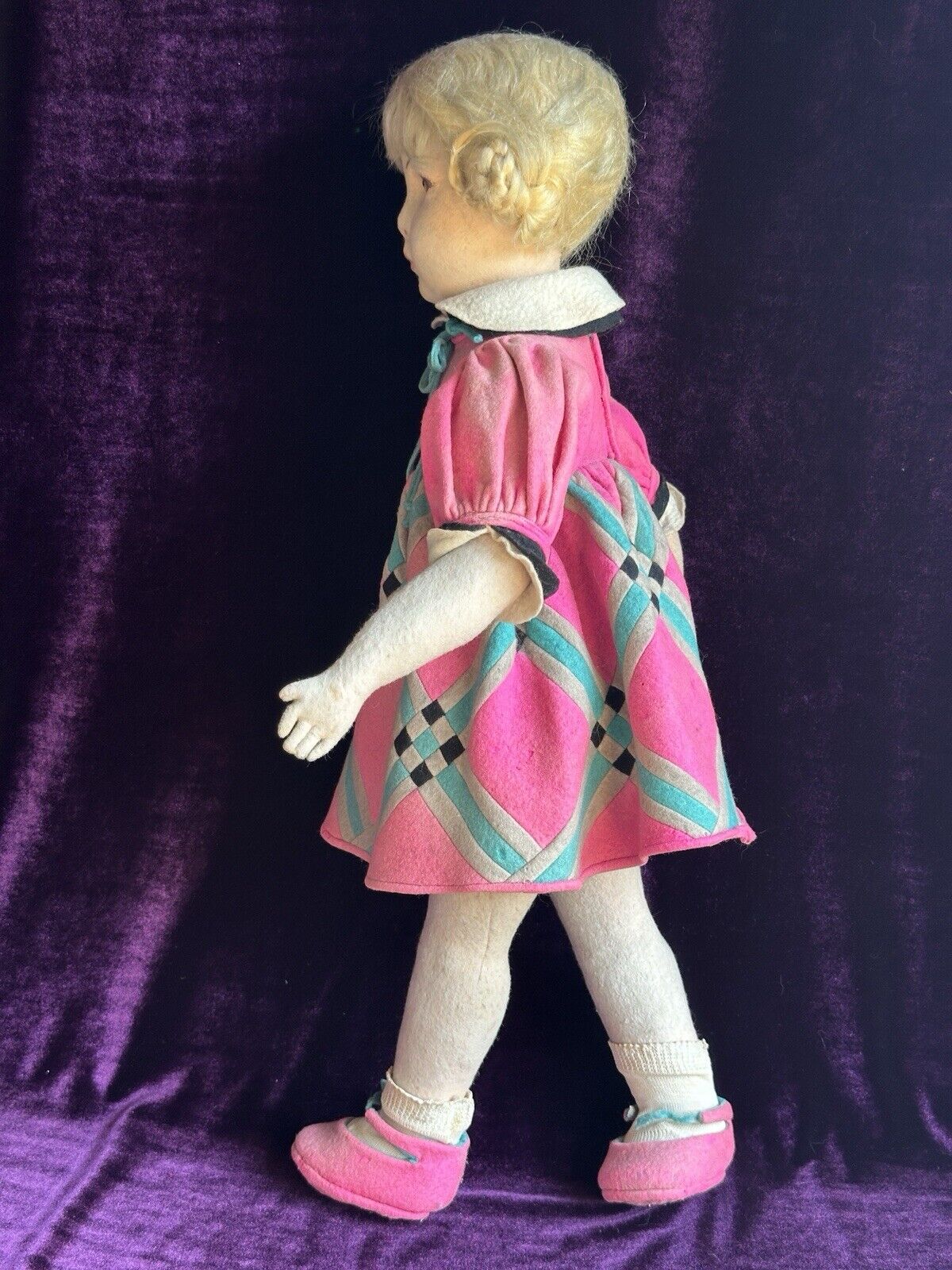 Large Vintage Early Italian 23” Lenci 109 Series Felt Cloth Girl Doll