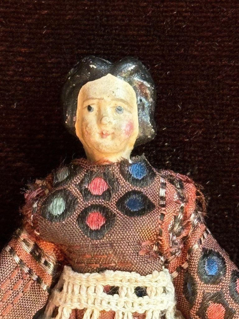 Rare Antique German 3” Grodnertal Peg Wooden Dollhouse Doll with Bun