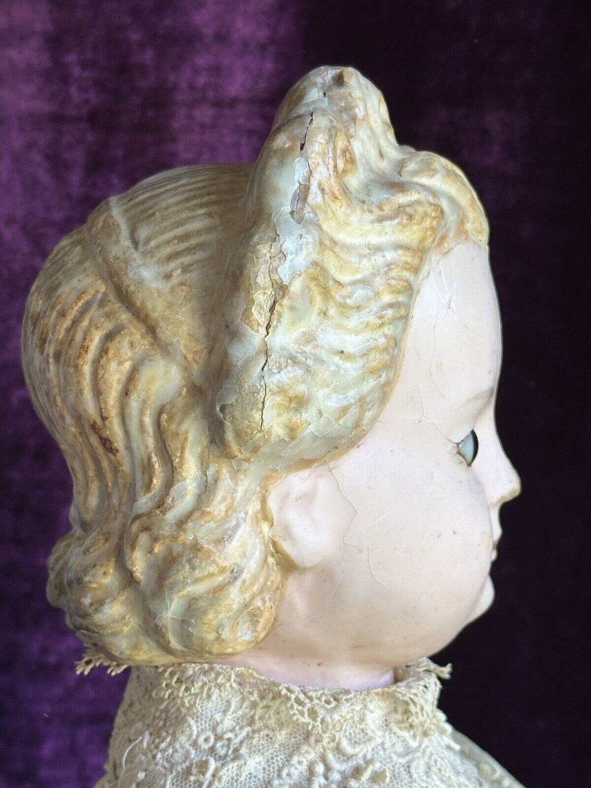 Large Antique German 29” Wax Over Papier Mache Pumpkin Head Doll