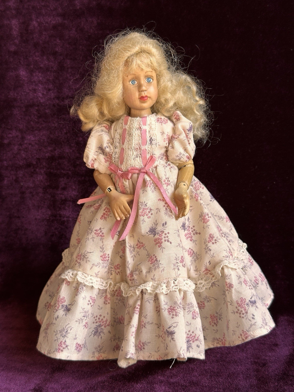 Robert Raikes Miniature 8.5” Wood Hand Carved Jointed Doll