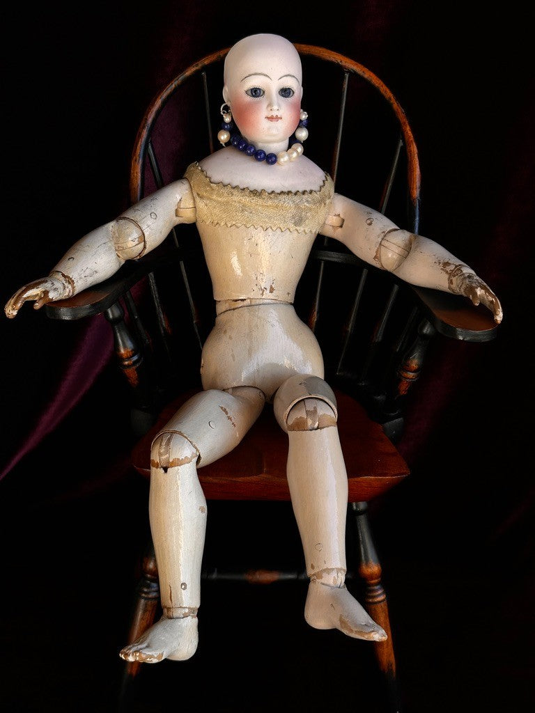 Antique French 14" Leon Casimir Bru Fashion Bisque Doll Wooden Articulated Body