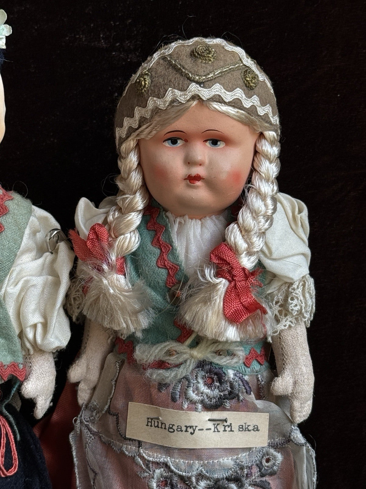 Lot of 2 Vintage Hungarian 9.5” Boy and Girl Dolls in Traditional Costumes
