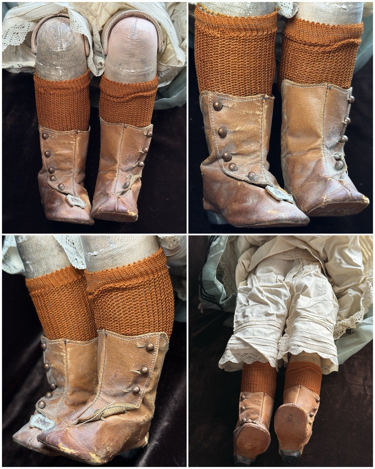 Antique German 23” Early Kestner Turned Bisque Shoulder Head Leather Body Doll