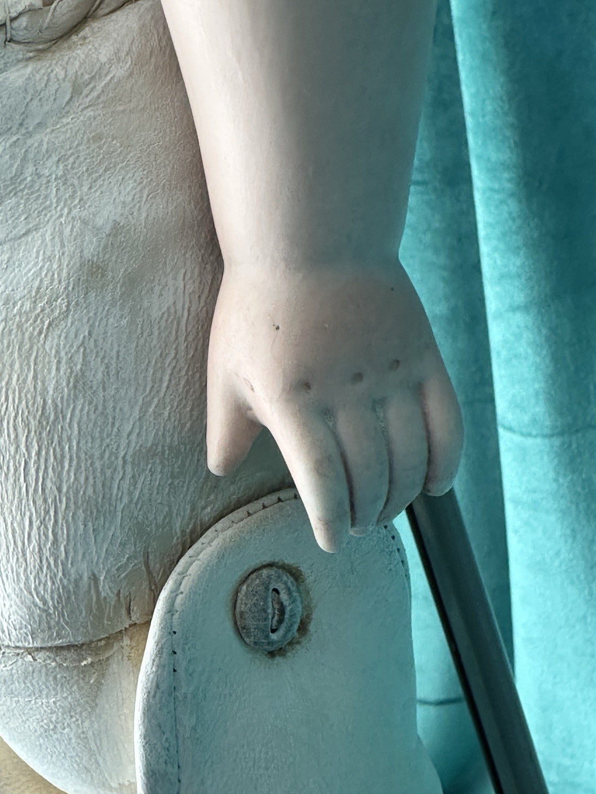 Antique JDK Kestner Mold Dep 154.13 25” Doll Bisque Head Leather Body Sticker