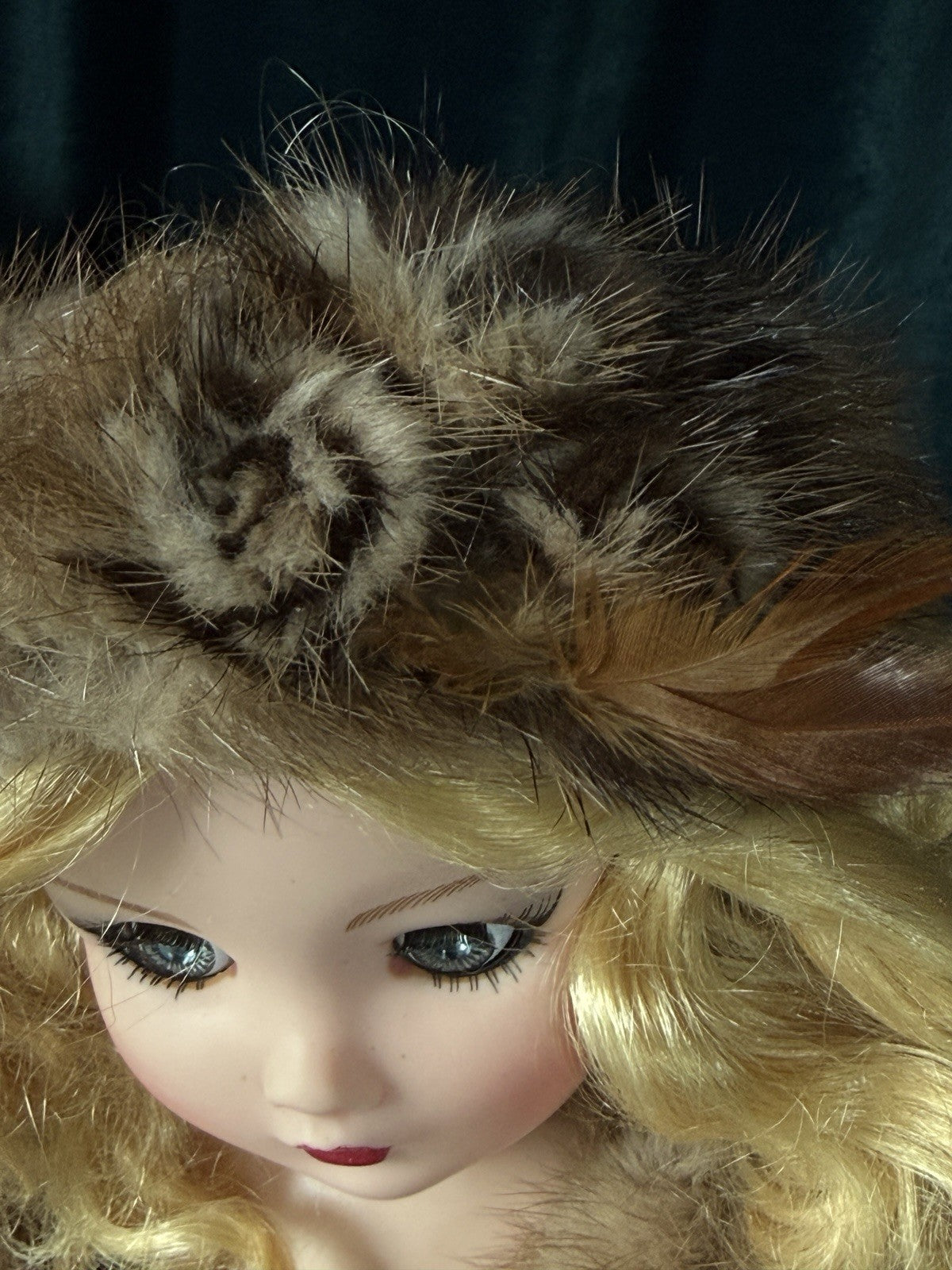 Madame Alexander Cissy Doll In Green Taffeta Dress and Real Fur  (Mink?) Coat