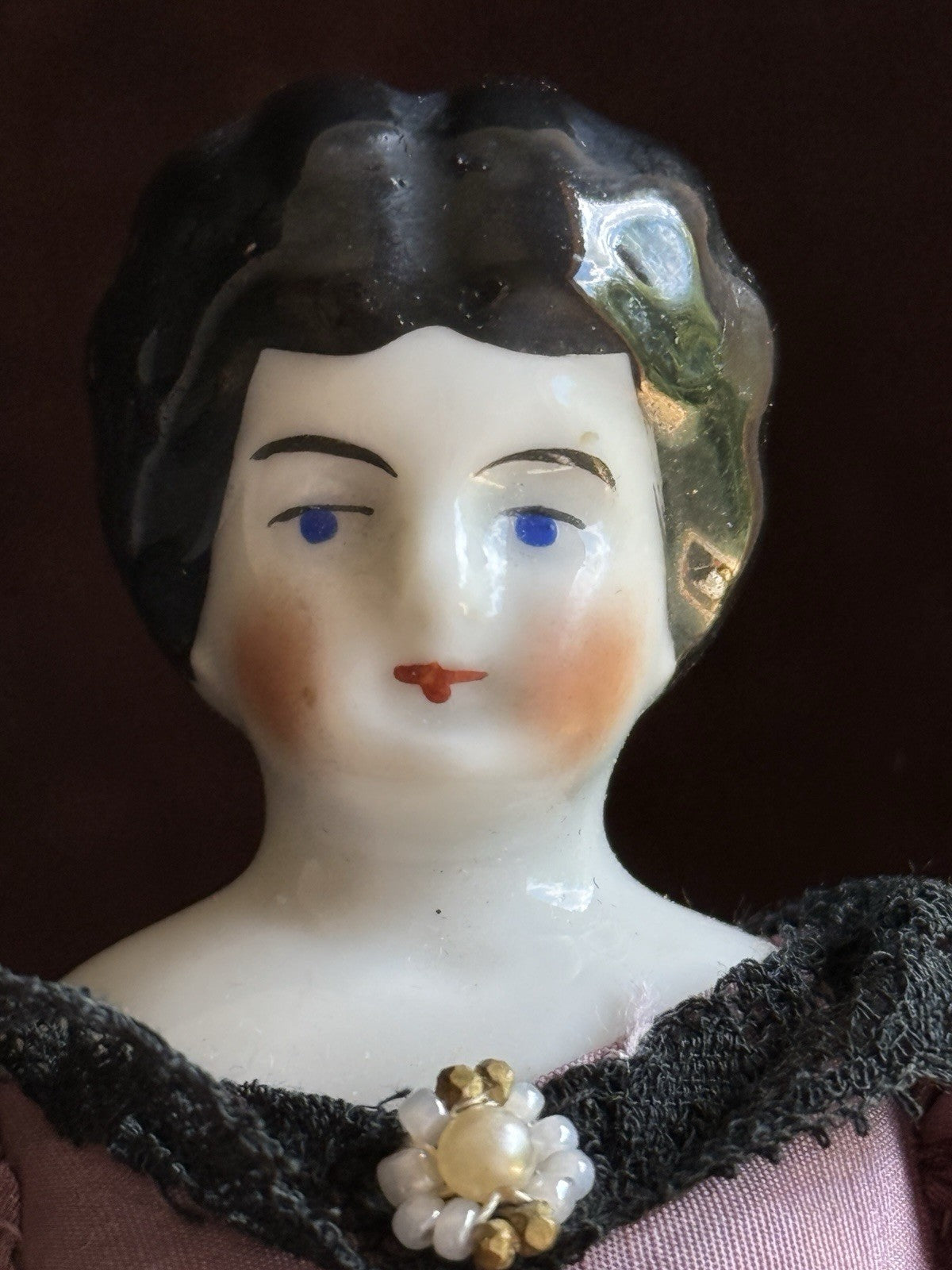 Antique German 6.75” Bisque Cloth Miniature Dollhouse Lowbrow China Doll
