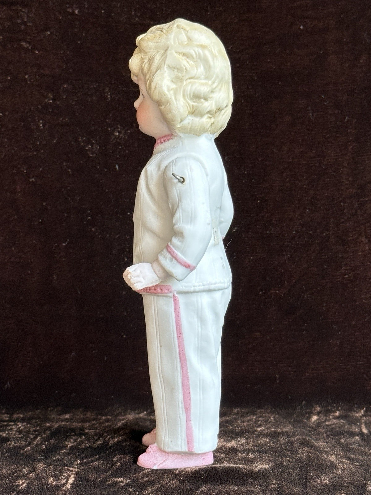 Antique German 6.5” All Bisque Miniature Dollhouse Doll Molded Outfit