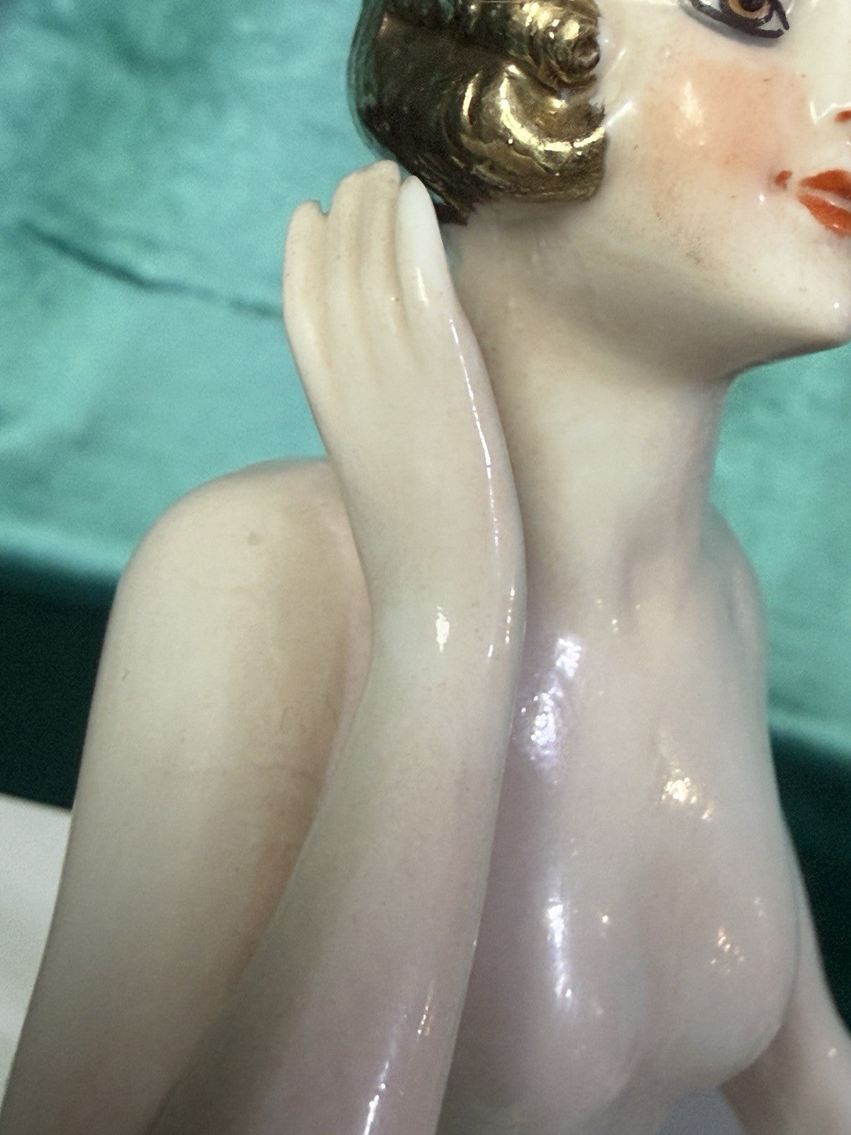 Rare Gold Hair Antique German Art Deco Flapper Pin Cushion Half 4 3/4” Doll