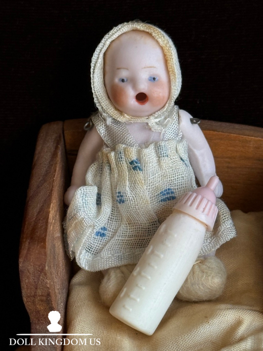 Antique German 2.5" Hertwig Miniature All Bisque Baby Doll with Open Mouth