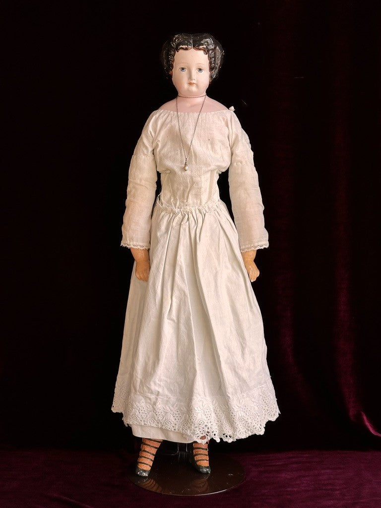 Antique German 26” Dressel Marked Holz-Masse Papier Mache Head Cloth Body Doll