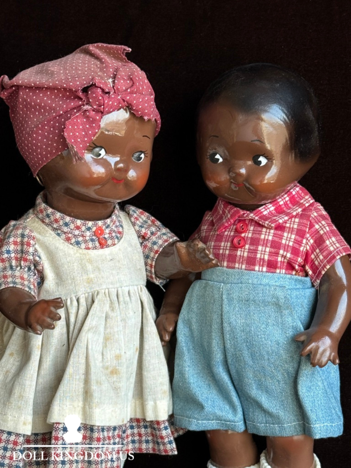 Pair of Vintage Composition Vernon Seeley Campbell Kids Dark Complexion Dolls
