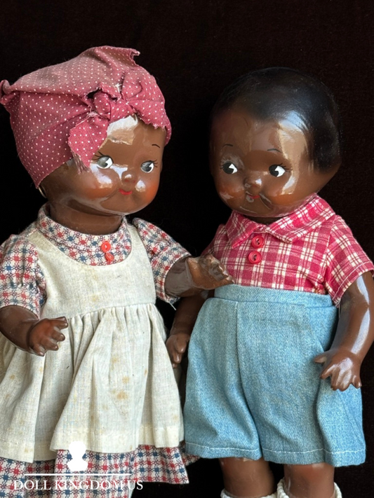 Pair of Vintage Composition Vernon Seeley Campbell Kids Dark Complexion Dolls