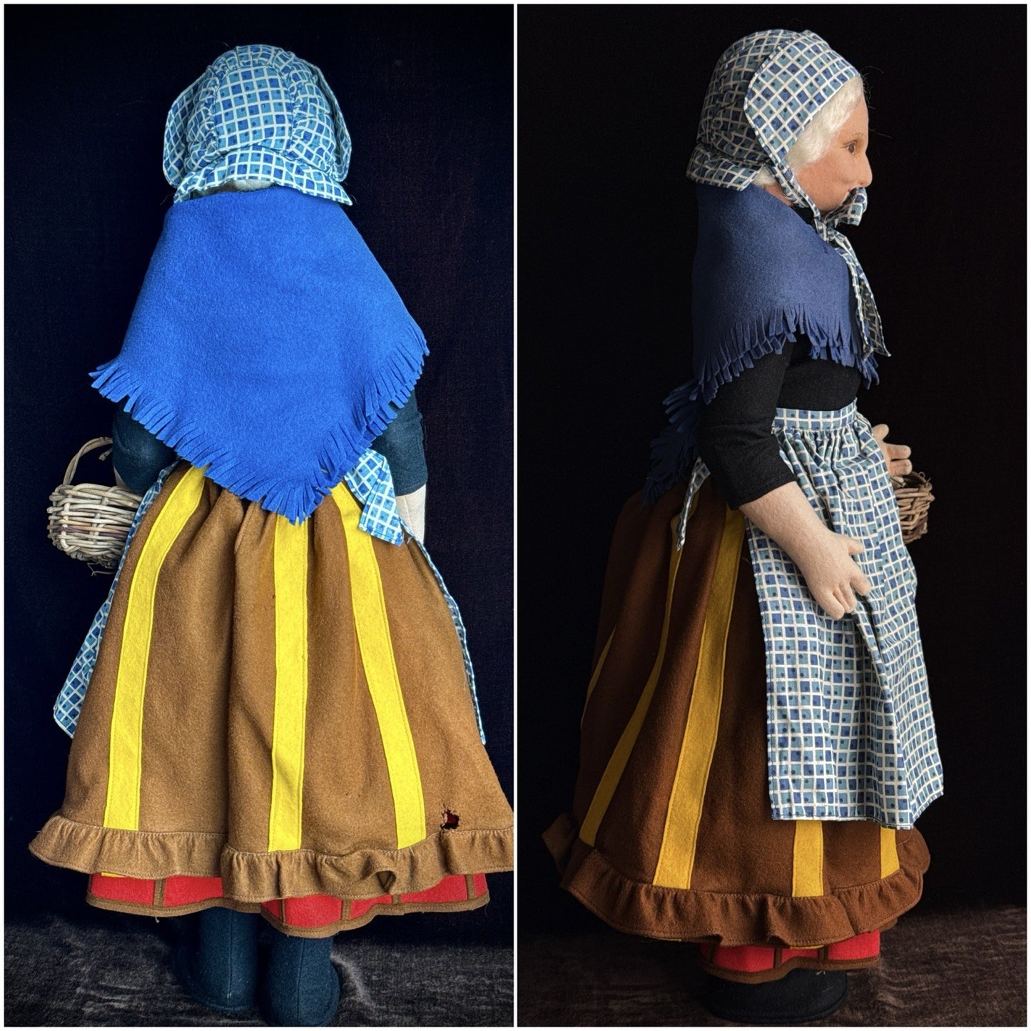 2 Large Vintage English Norah Wellings 25" Felt Cloth Elderly Couple Dolls