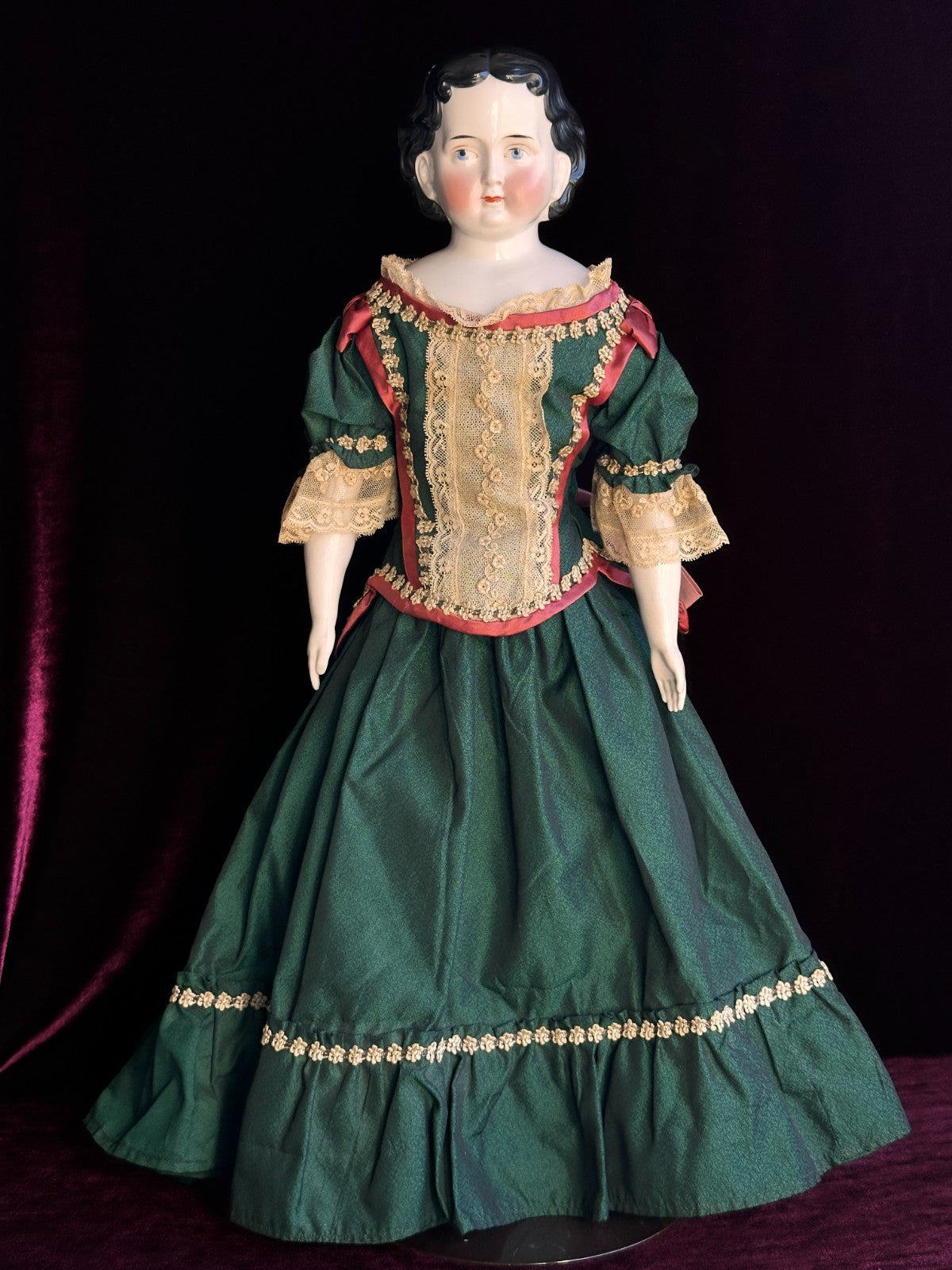 Large Antique German 23" Greiner Style Exposed Ears China Head Doll