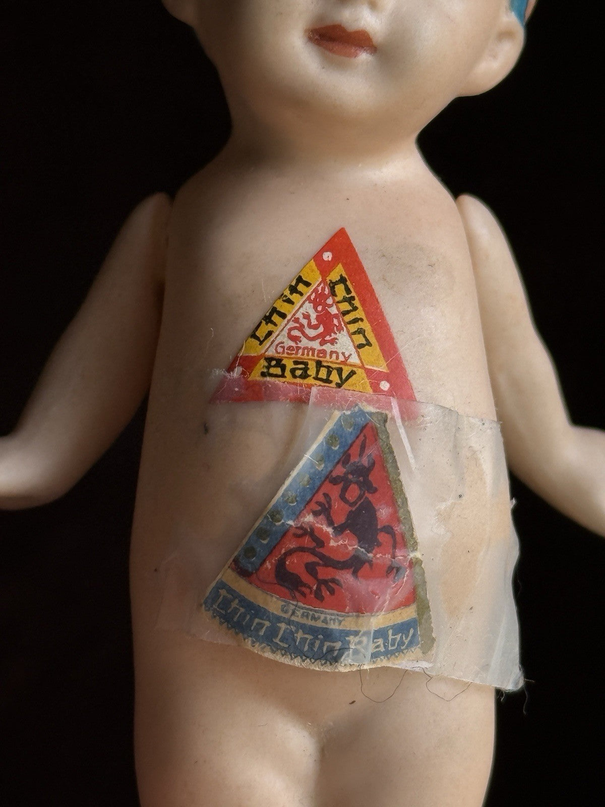 Antique German 4.5" Miniature All Bisque Chin Chin Baby Oriental Doll