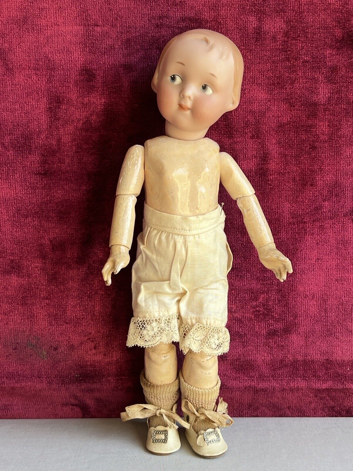 Antique German 11” Armand Marseille 210 Googly Eye Jointed Body Bisque Head Doll