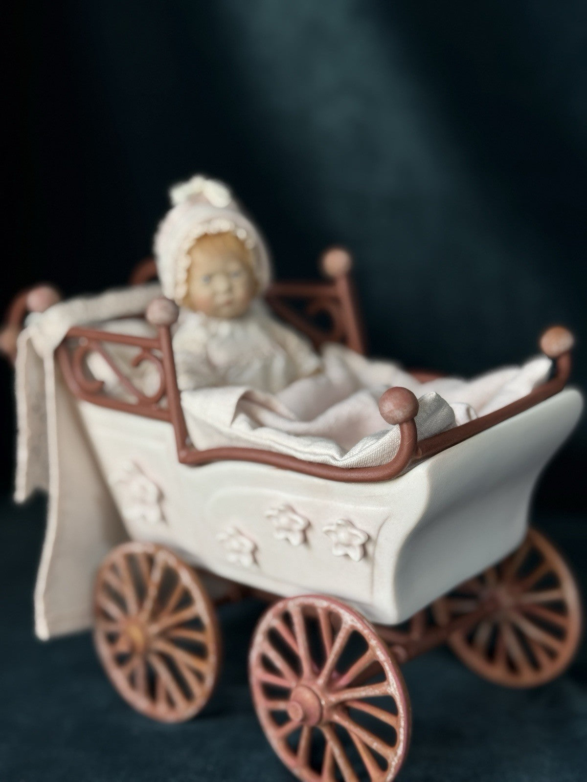 Rare All Porcelain Annette  Himstedt 5” Doll “Mili” Winzlingen Collection w/Pram