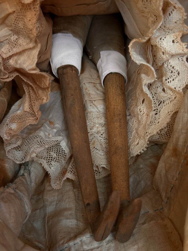 Antique German 18.75” Wax Over Papier Mache Milliner’s Model Molded Bonnet Doll