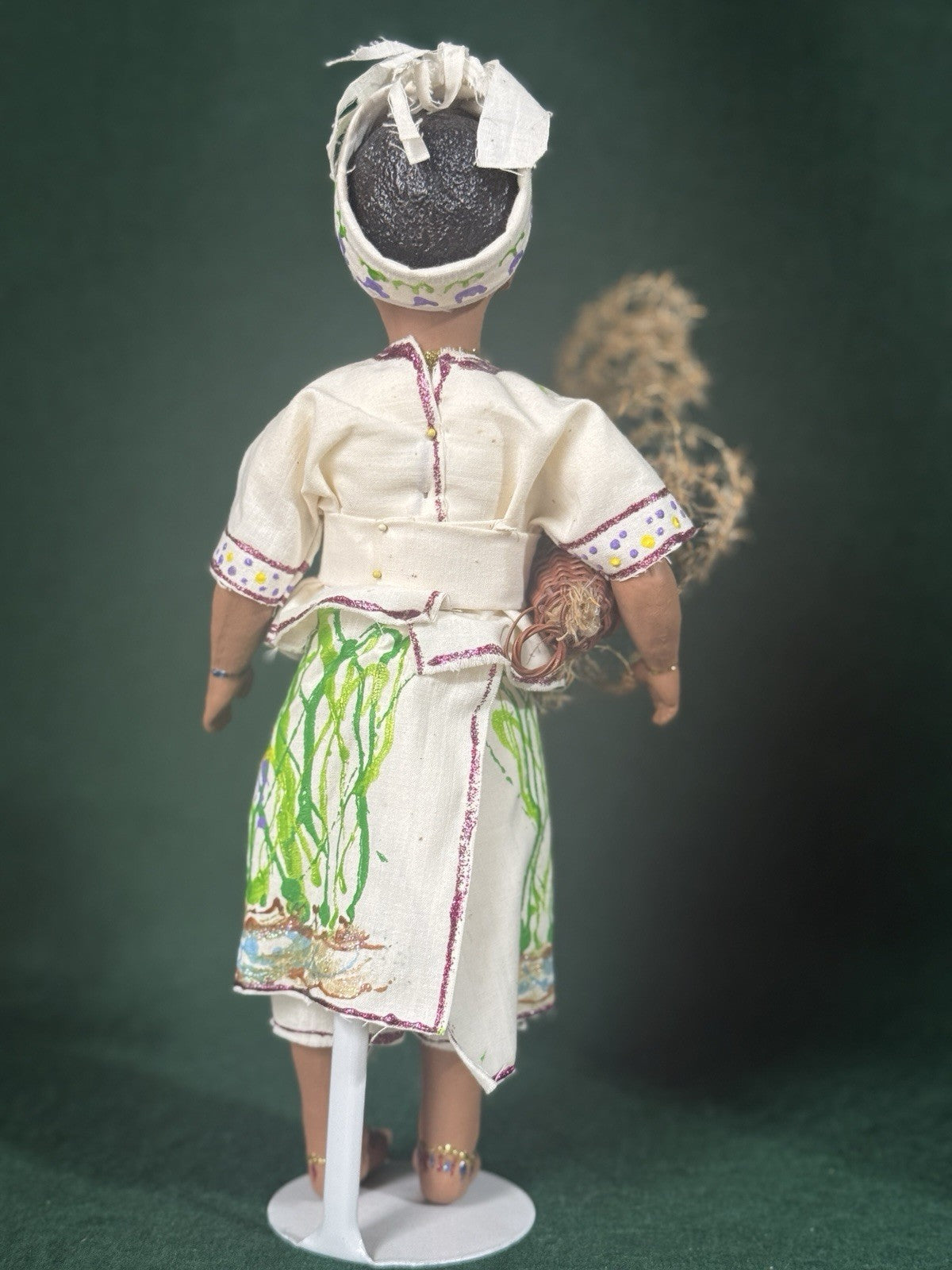 Lot Of 4 Hand painted Wooden/resin Collectible Dolls With Handmade Clothes