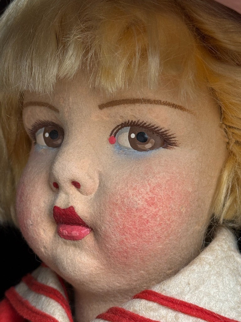 Large Vintage French 23” Raynal Felt Cloth Character Doll with Tag