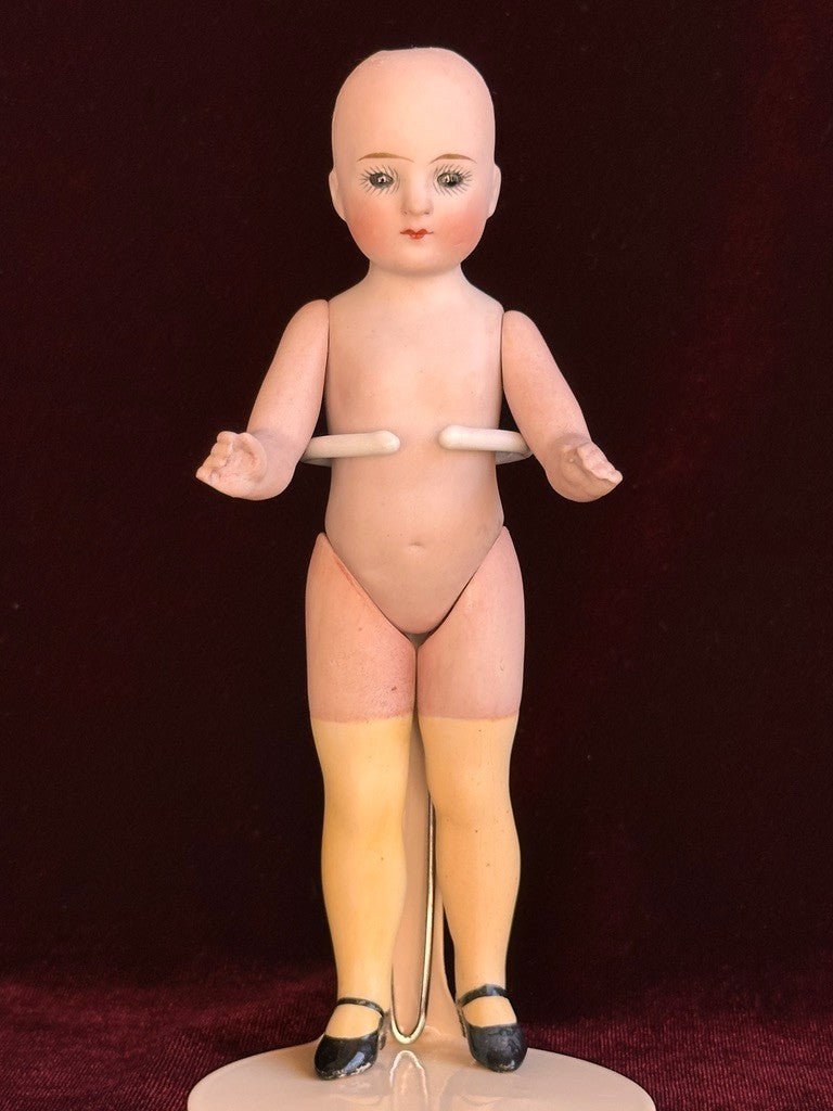 Rare Antique German 6.75” Bahr & Proschild 513 All Bisque Flapper Dollhouse Doll