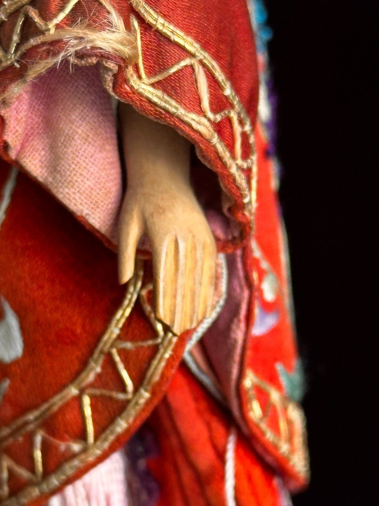 Pair of Antique Door of Hope Mission Carved Wood Cloth Bride and Groom Dolls