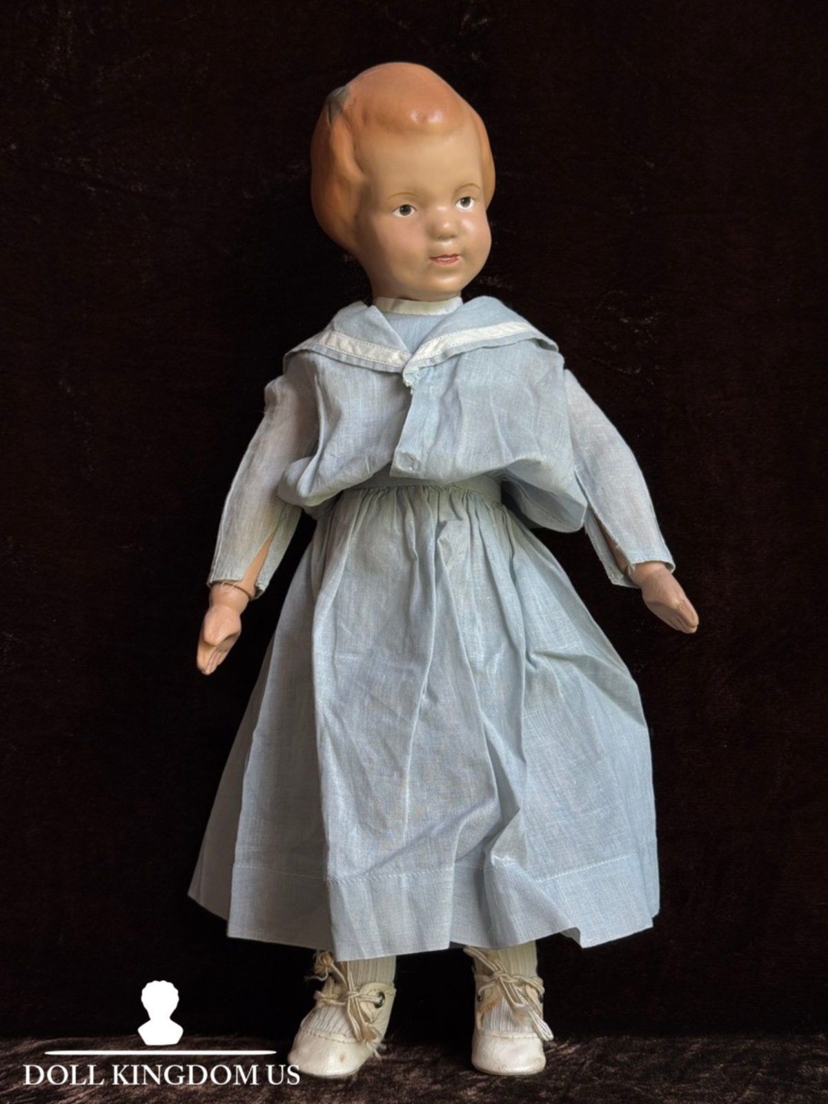 Antique American 15” Schoenhut 101 Wooden Jointed Girl Doll Molded Bow Restored
