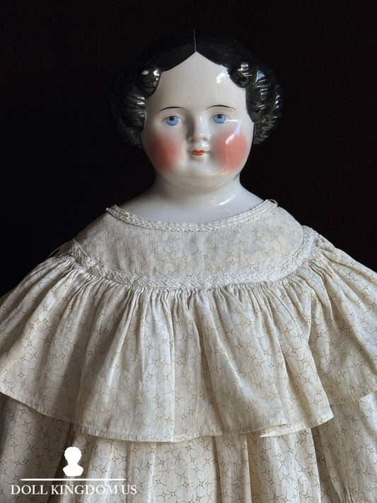 Large Antique German 25” Flat Top Highbrow China Shoulder Head Doll