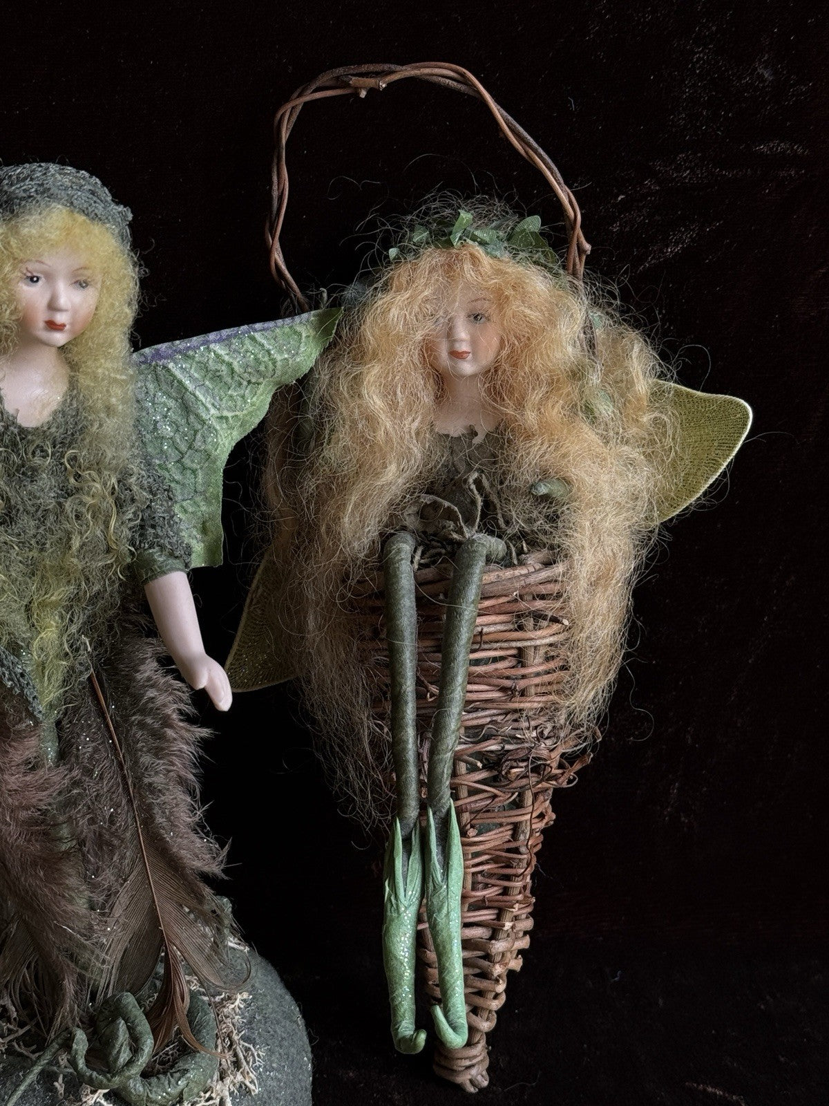 Lot of 4 Vintage Hinch Originals Porcelain Mixed Media Fairy Pixie Dolls