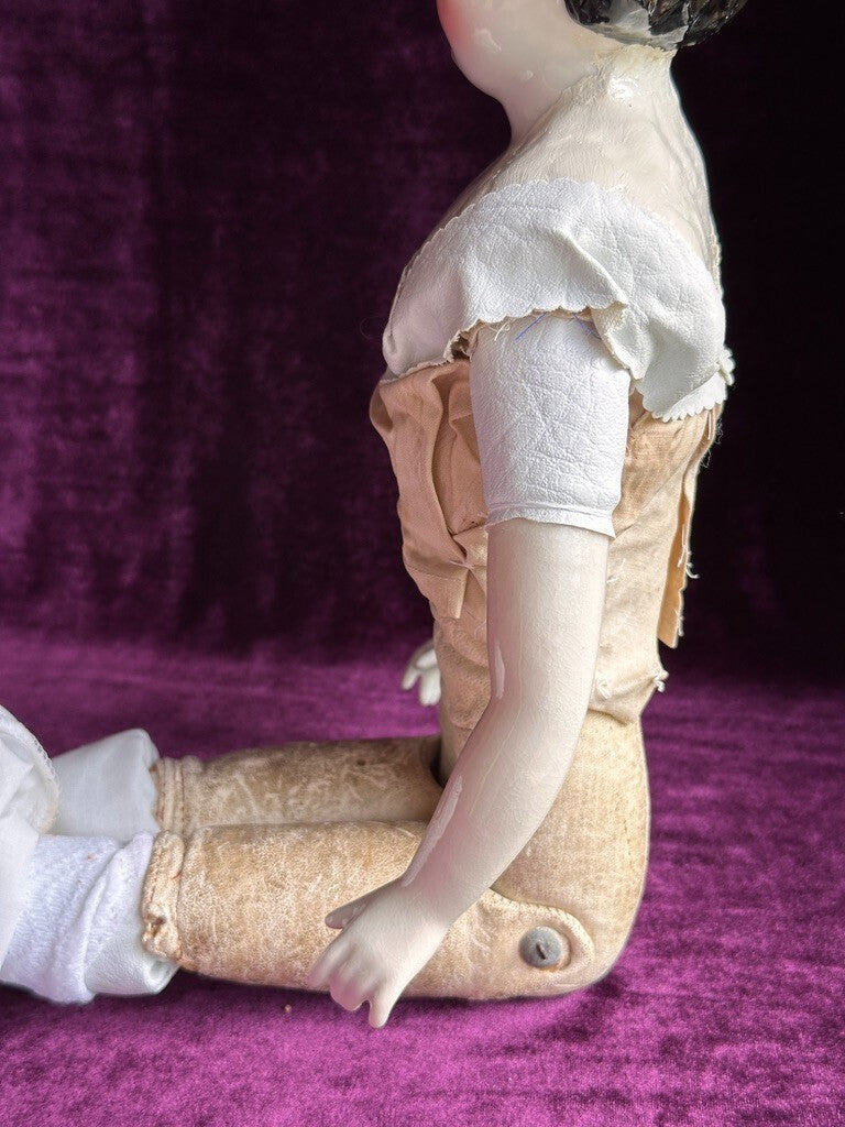 Rare Antique German 20.5” Alice Hairdo Headband and Snood China Head Doll