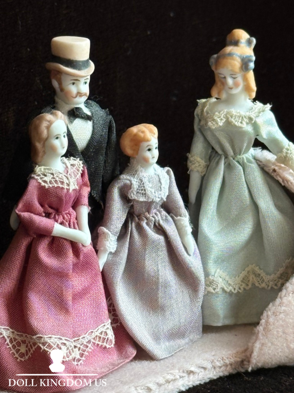 Miniature Porcelain China Doll Display Set in Velvet Shoe by Rosemarie Snyder