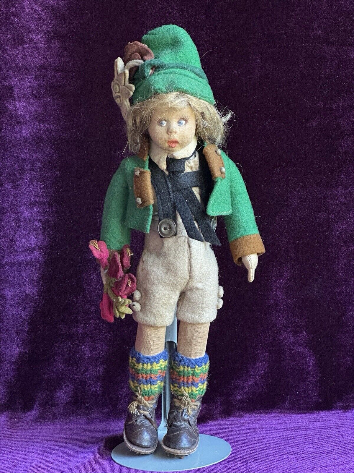Vintage Italian 9” Lenci Mascotte Felt Cloth Alpine Boy Doll