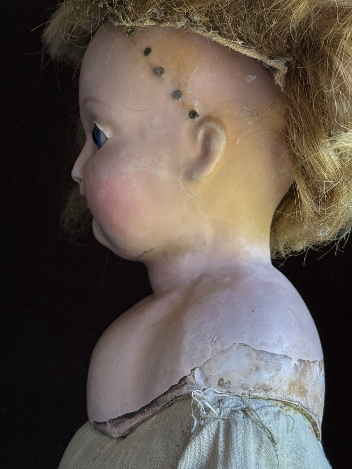 Antique German 26” Wax Over Papier Mache Doll
