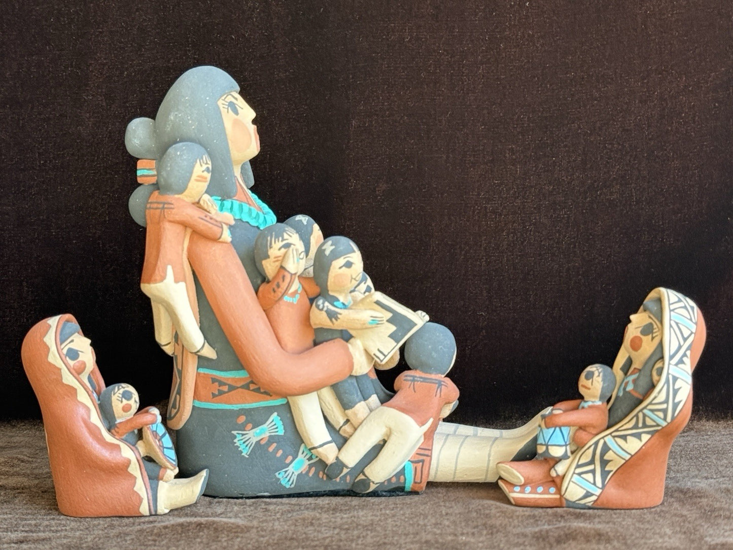Lot of Native American Artists Jemez/Gachupin Pottery Figurines Storyteller