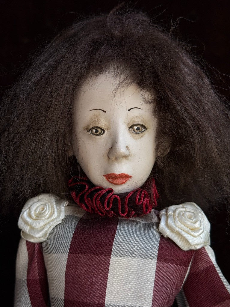OOAK NIADA Artist Ankie Daanen Paper Clay Mixed Media Pierrot Character Doll