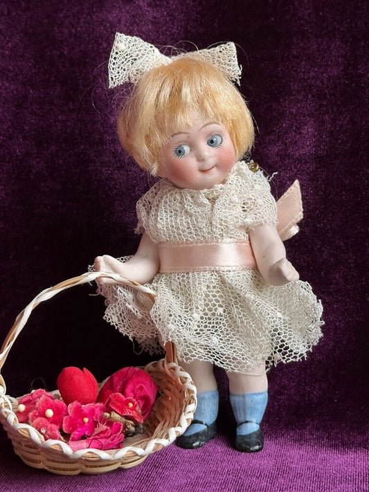 Antique German 4.5” Kestner 292 All Bisque Googly Eyes Doll
