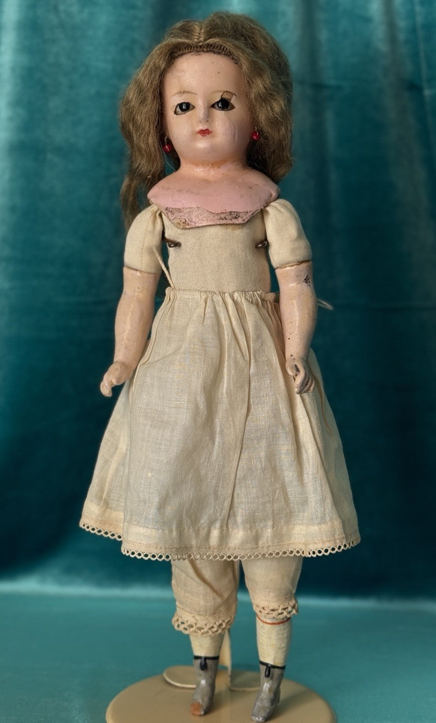 Antique German Wax Paper Mache 13” Doll with Glass Sleepy Eyes