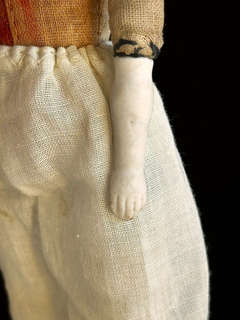 Antique German Hertwig Cabinet Size 8” Bisque Molded Shoulder Plate and Hat Doll