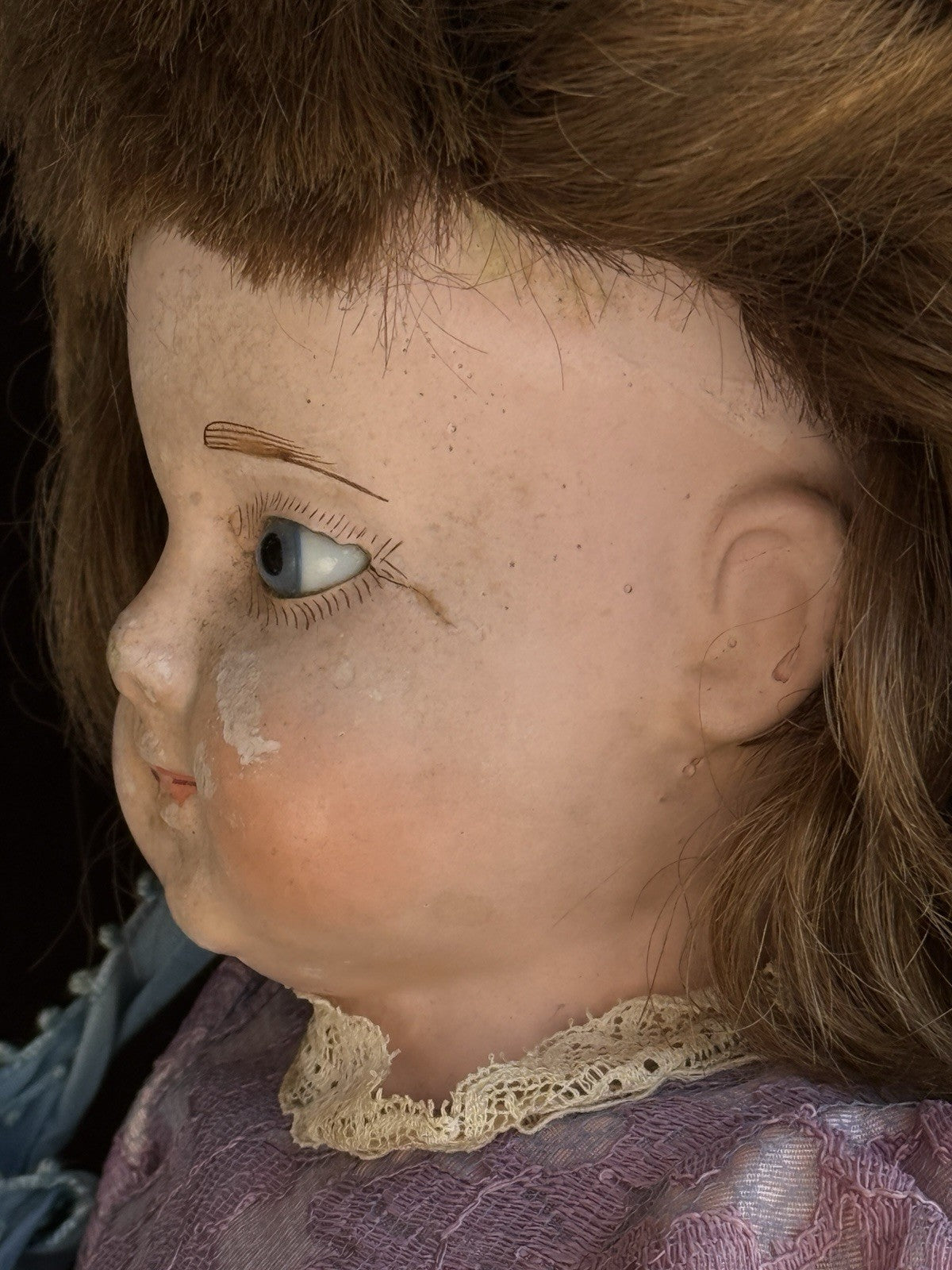 Antique German 18” Papier Mache Leather Body Doll