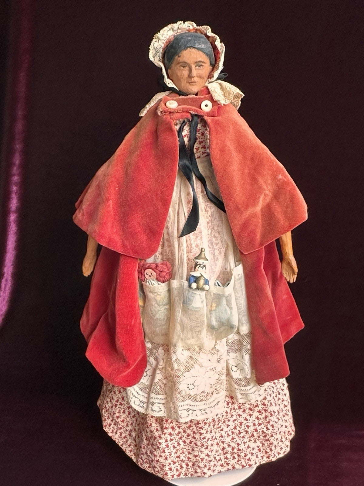 Vintage 1966 Hand-Carved 16” Peg-Jointed Grodnertal Style Wooden Peddler Doll