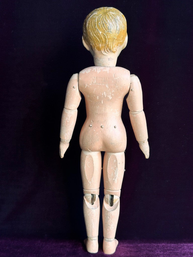 Antique American 16” Schoenhut 204 Series Wooden Boy Doll Carved Hair