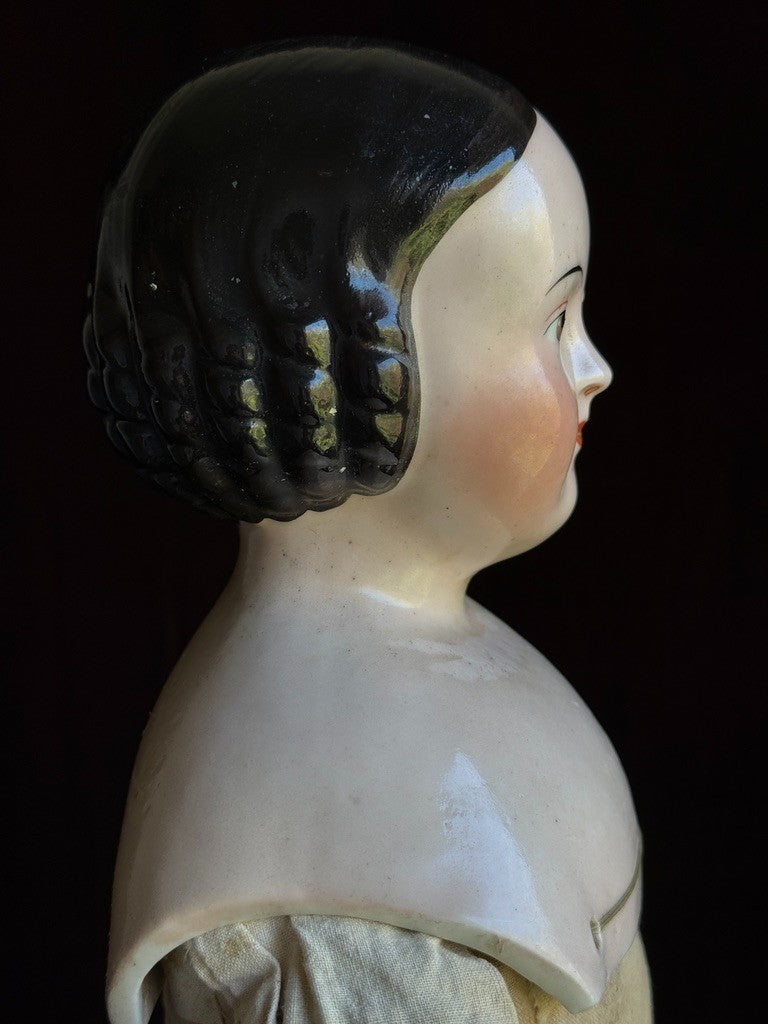 Large Antique German 25” Covered Wagon China Head Doll with Brown Eyes