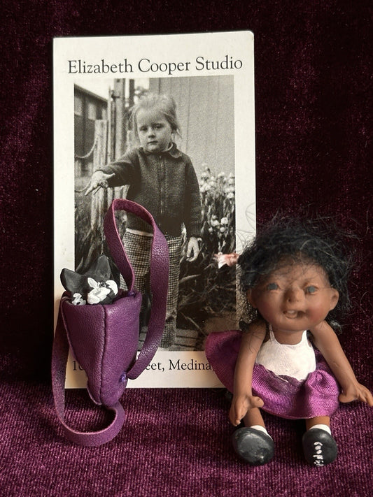 OOAK Miniature 2.75” Handmade Elizabeth Cooper Polymer Clay Girl Doll