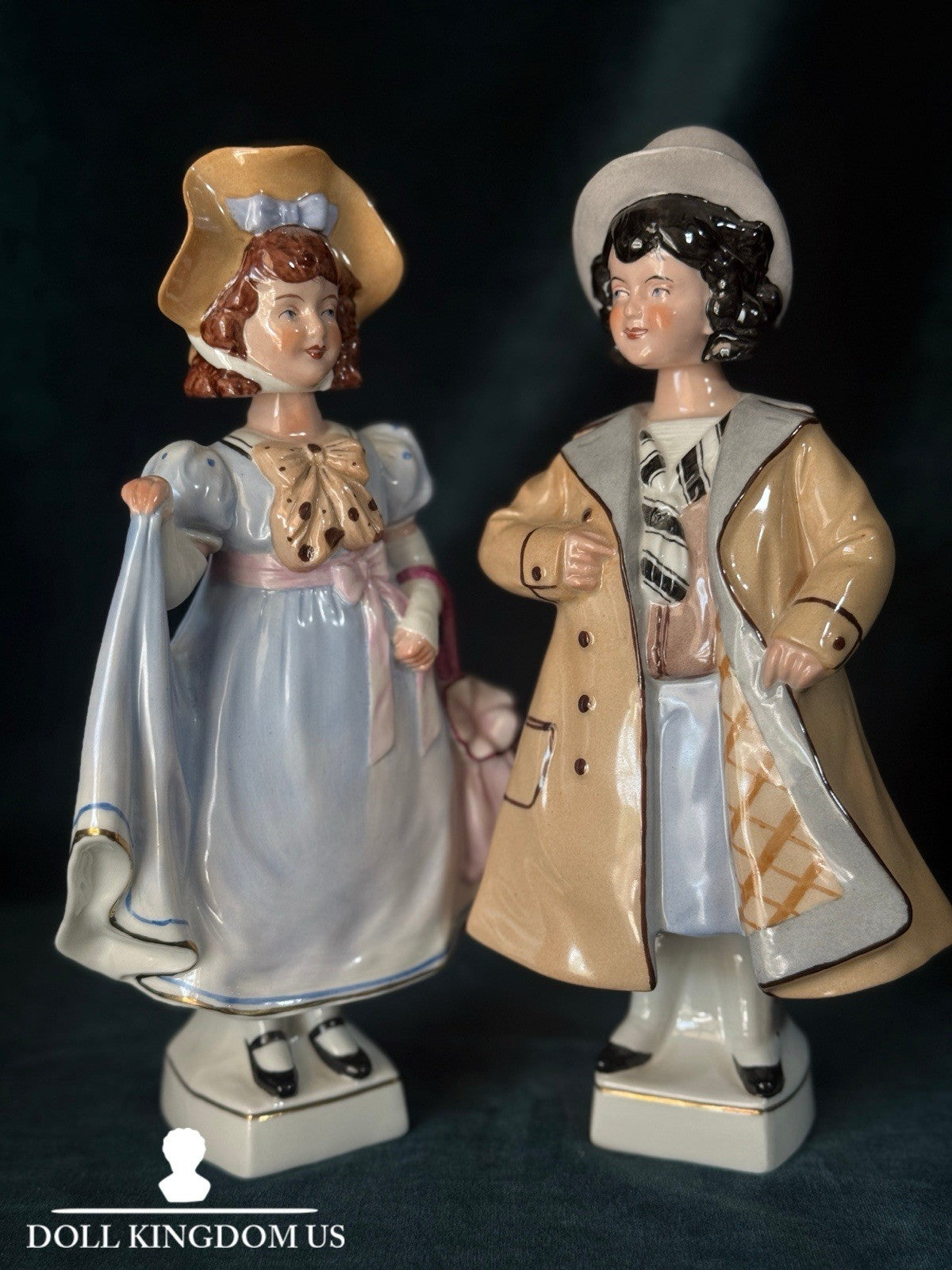 Lot Of 2 Antique Porcelain 8.5” Boy/Girl Nodder Figurines by Albert Stahl